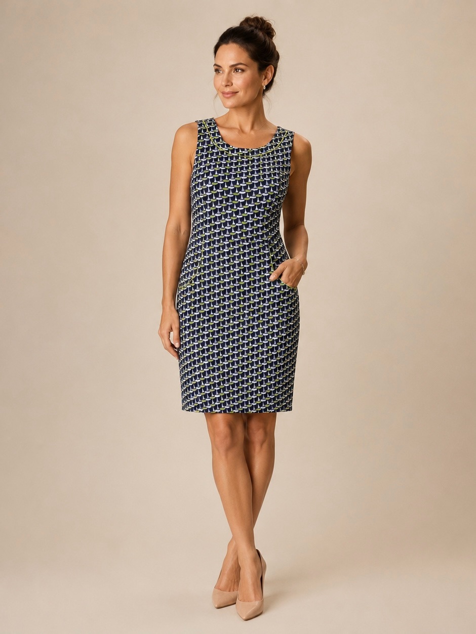 London Times | Navy White And Green Print Size 10